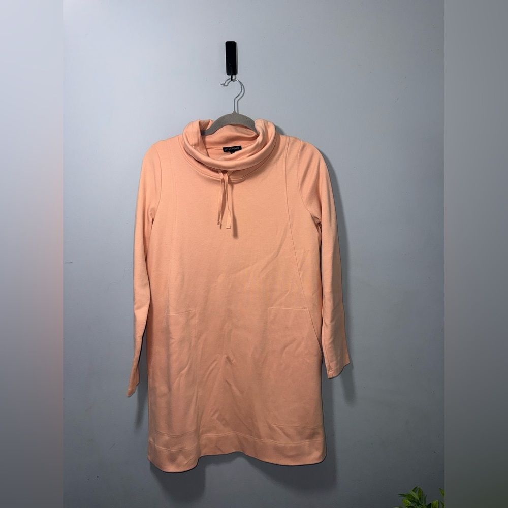 Eileen Fisher womens Organic Cotton Funnel-Neck Tunic Light Peachy Orange XS EUC